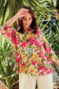 Cotton Tops<Willow Tree Stormy Pink Floral Cotton Blend Top