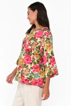 Cotton Tops<Willow Tree Stormy Pink Floral Cotton Blend Top