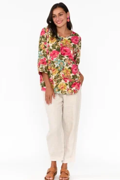 Cotton Tops<Willow Tree Stormy Pink Floral Cotton Blend Top