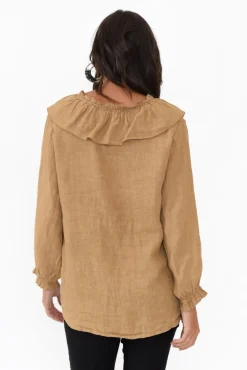 Linen Tops<Fabuler Sullivan Tan Linen Frill Top