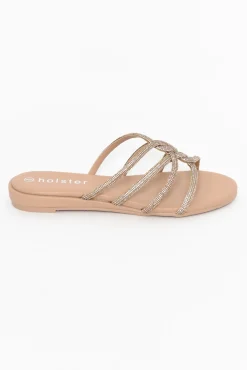 Slides<Holster Sundance Rose Gold Diamante Strappy Sandal