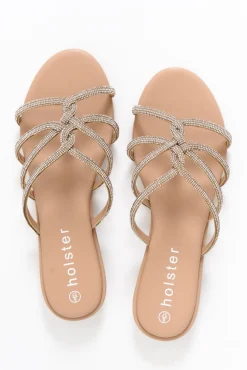 Slides<Holster Sundance Rose Gold Diamante Strappy Sandal