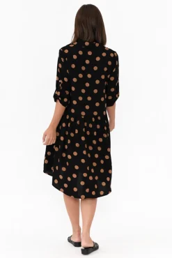 Below Knee Dresses<New U Collection Surrey Black Spot Shirt Dress