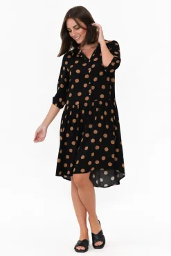 Below Knee Dresses<New U Collection Surrey Black Spot Shirt Dress