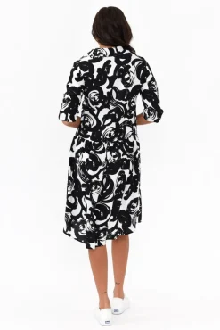 Above Knee Dresses<New U Collection Surrey Black Swirl Shirt Dress