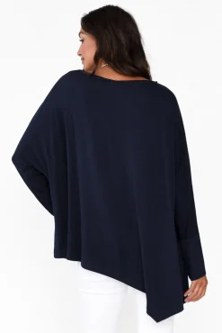 Sleeved Tops<Lou Lou Susie Navy Asymmetrical Bamboo Top