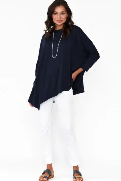 Sleeved Tops<Lou Lou Susie Navy Asymmetrical Bamboo Top