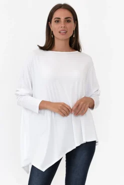 Sleeved Tops<Lou Lou Susie White Asymmetrical Bamboo Top