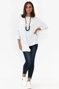 Sleeved Tops<Lou Lou Susie White Asymmetrical Bamboo Top