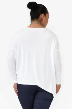 Sleeved Tops<Lou Lou Susie White Asymmetrical Bamboo Top