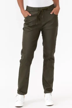 Pants<Italian Star Suzi Khaki Wet Look Stretch Pant