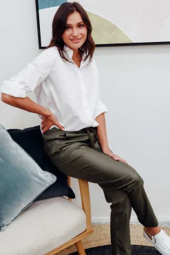 Pants<Italian Star Suzi Khaki Wet Look Stretch Pant
