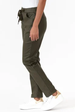 Pants<Italian Star Suzi Khaki Wet Look Stretch Pant
