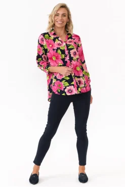 Shirts<Willow Tree Tabitha Navy Blossom Collared Shirt