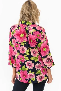 Shirts<Willow Tree Tabitha Navy Blossom Collared Shirt