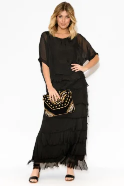 Sleeved Tops<La Strada Talia Black Silk Layer Top