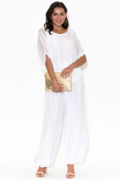 Sleeved Tops<La Strada Talia White Silk Layer Top