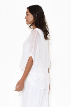 Sleeved Tops<La Strada Talia White Silk Layer Top