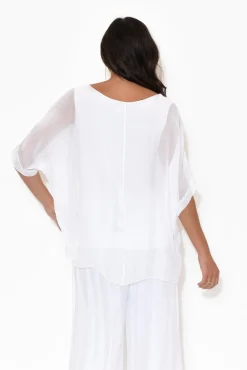 Sleeved Tops<La Strada Talia White Silk Layer Top
