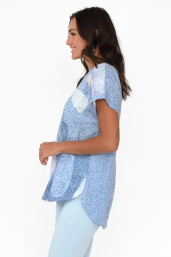 Cotton Tops<Cafe Latte Talisa Blue Abstract Cotton Blend Tee