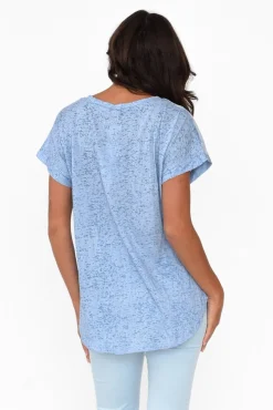 Cotton Tops<Cafe Latte Talisa Blue Abstract Cotton Blend Tee