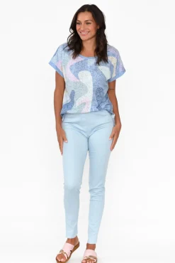 Cotton Tops<Cafe Latte Talisa Blue Abstract Cotton Blend Tee