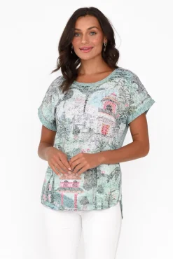 Cotton Tops<Cafe Latte Talisa Green Garden Cotton Blend Tee