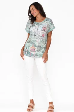 Cotton Tops<Cafe Latte Talisa Green Garden Cotton Blend Tee