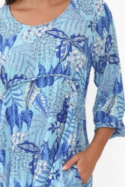 Below Knee Dresses<Willow Tree Tallulah Blue Tropical Midi Dress