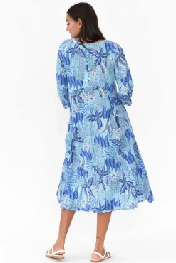 Below Knee Dresses<Willow Tree Tallulah Blue Tropical Midi Dress