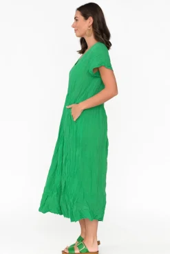 Cotton Dresses<Namastai Tamsin Green Crinkle Cotton Maxi Dress