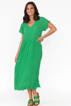Cotton Dresses<Namastai Tamsin Green Crinkle Cotton Maxi Dress