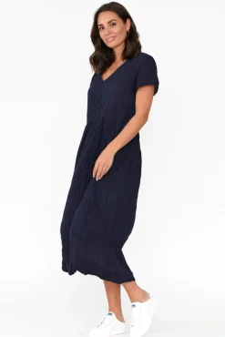 Cotton Dresses<Namastai Tamsin Navy Crinkle Cotton Maxi Dress