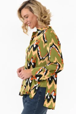 Shirts<Slate the Label Taryn Khaki Ripple Satin Shirt