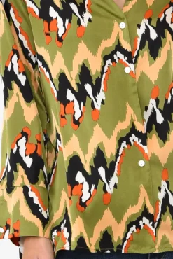 Shirts<Slate the Label Taryn Khaki Ripple Satin Shirt