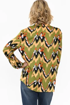 Shirts<Slate the Label Taryn Khaki Ripple Satin Shirt