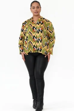 Shirts<Slate the Label Taryn Khaki Ripple Satin Shirt