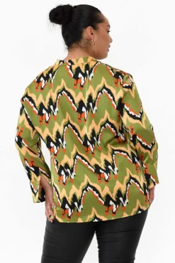 Shirts<Slate the Label Taryn Khaki Ripple Satin Shirt