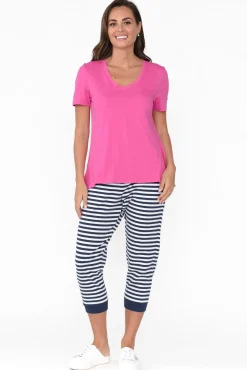 Pants<Betty Basics Tasha Navy Stripe Cotton Blend Jogger Pant