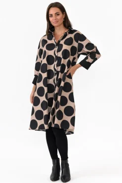 Cotton Dresses<Soul Sparrow Tasha Tan Spot Cotton Button Dress