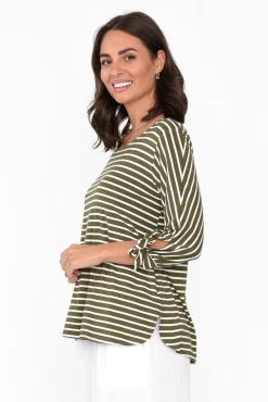 Sleeved Tops<Bamboo Whispers Tasmyn Khaki Stripe Bamboo Top