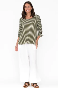 Sleeved Tops<Bamboo Whispers Tasmyn Khaki Stripe Bamboo Top