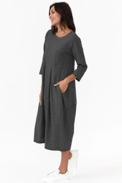 Below Knee Dresses<Tirelli Tatum Black Stripe Cotton Diagonal Dress