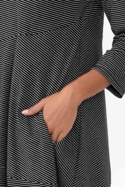 Below Knee Dresses<Tirelli Tatum Black Stripe Cotton Diagonal Dress