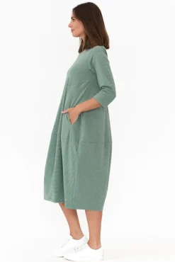 Cotton Dresses<Tirelli Tatum Green Stripe Cotton Diagonal Dress