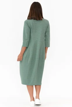 Cotton Dresses<Tirelli Tatum Green Stripe Cotton Diagonal Dress