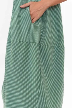 Cotton Dresses<Tirelli Tatum Green Stripe Cotton Diagonal Dress