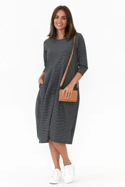 Cotton Dresses<Tirelli Tatum Navy Stripe Cotton Diagonal Dress