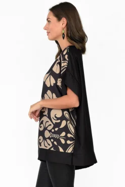 Sleeved Tops<Italian Closet Terni Black Floral Gloss Top