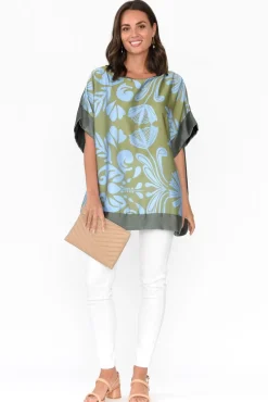 Sleeved Tops<Italian Closet Terni Khaki Floral Gloss Top